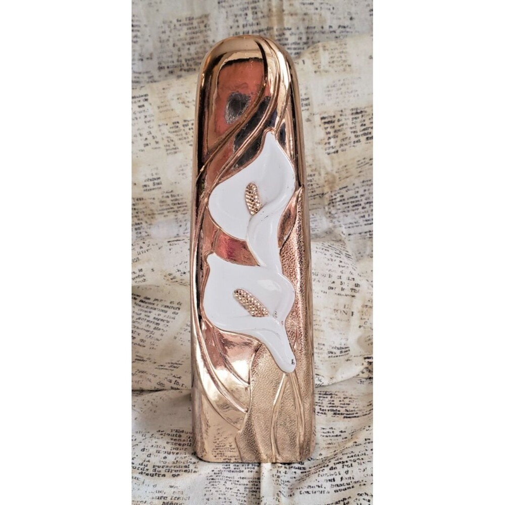 Vintage William A Rogers Calla Lily Bud Vase - Golden Color with White Flowers